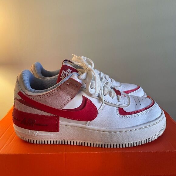 Nike Air Force 1 Red and White Sneakers Classic Style - Picture 6 of 9